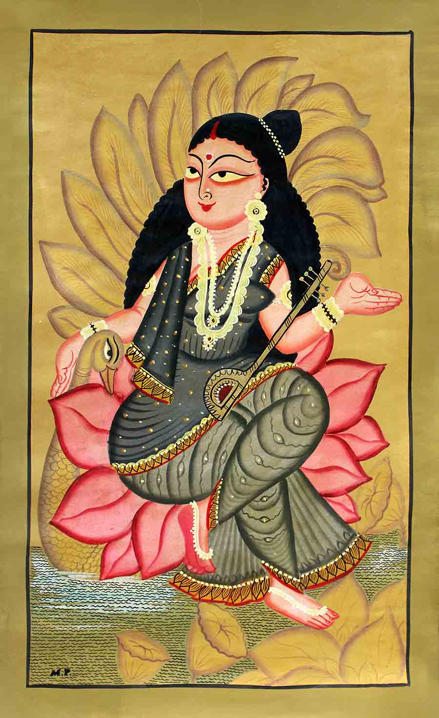 Kalighat painting  (Saraswati)